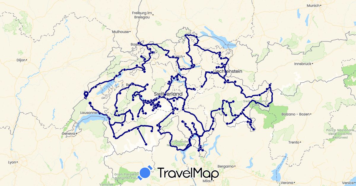 TravelMap itinerary: driving in Austria, Switzerland (Europe)